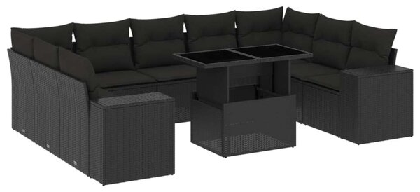 VidaXL Polyrattan Kerti Ülőgarnitúra - 10 részes - Fekete