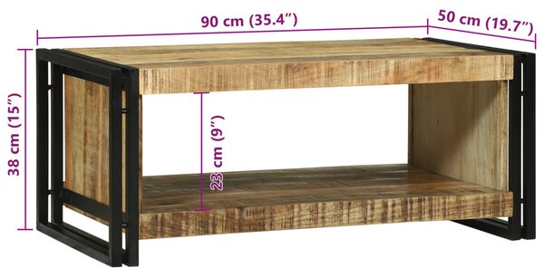 Dohányzóasztal 90x50x38 cm Tömör durva mangófából