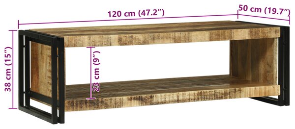 Dohányzóasztal 120x50x38 cm Tömör Rusztikus Mangófa