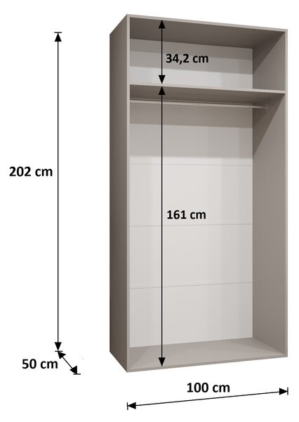Keskeny gardróbszekrény 100 cm AMARIS 2 tükörrel - fehér / fekete fogantyúval