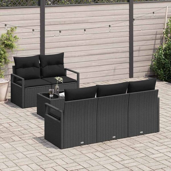 Kerti Kanapé Szett 6 pcs Fekete 55 x 55 x 37 cm polirattan