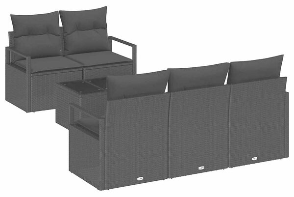 Kerti Kanapé Szett 6 pcs Fekete 55 x 55 x 37 cm polirattan