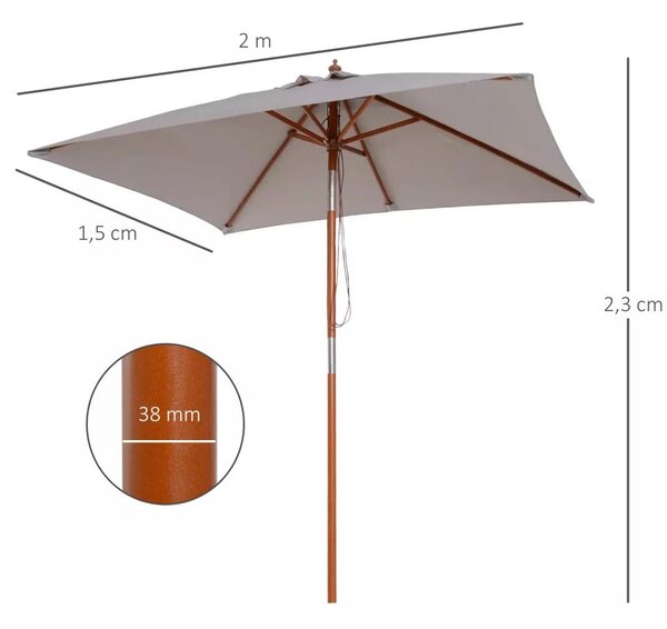 Napernyő 200 x 150 x 235 cm, összecsukható kerti napernyő, téglalap alakú napernyő, szürke
