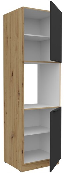 LUNARA beépített sütőhöz való konyhaszekrény - szélesség 60 cm, fekete / kézműves tölgy