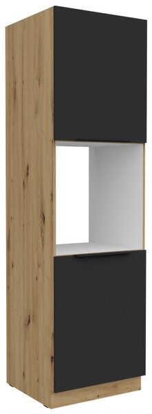 LUNARA beépített sütőhöz való konyhaszekrény - szélesség 60 cm, fekete / kézműves tölgy