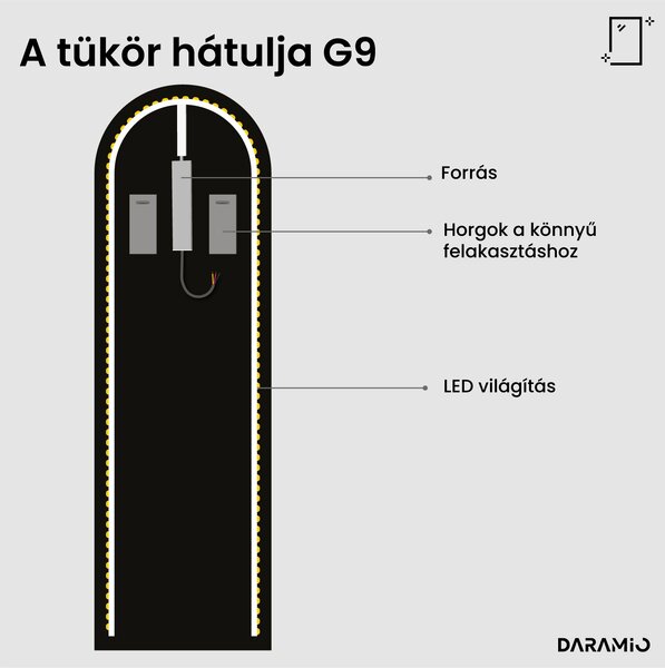 Atipikus tükör LED világítással G9