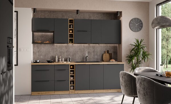 LUNARA beépített sütőhöz való konyhaszekrény - szélesség 60 cm, grafit / kézműves tölgy