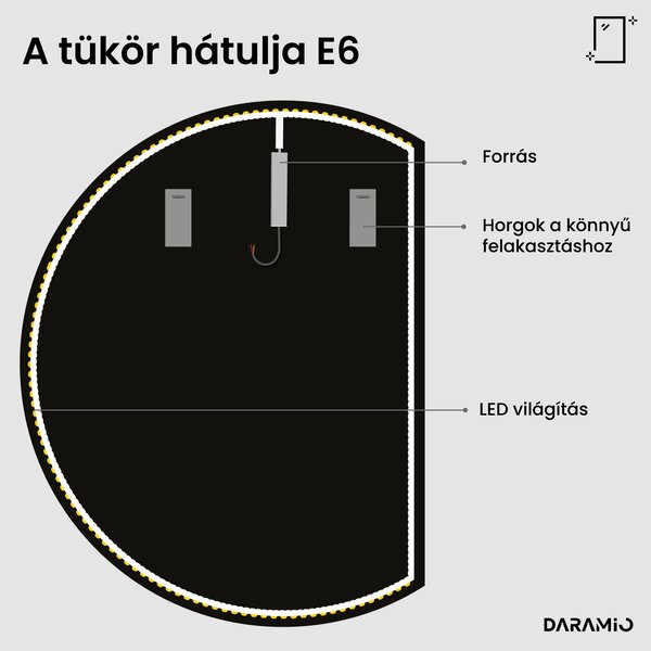 Kerek fürdőszoba tükör LED világítással E6