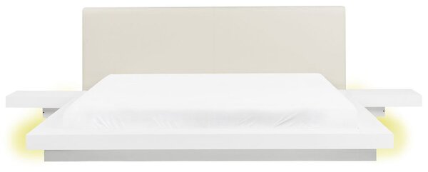 Fehér franciaágy műbőr fejtámlával és LED világítással 180 x 200 cm ZEN