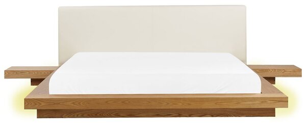 Ágy LED világítással Műbőr ZEN 180 x 200 cm Természetes kőris