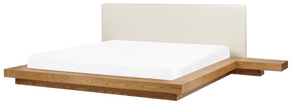 Ágy LED világítással Műbőr ZEN 180 x 200 cm Természetes kőris
