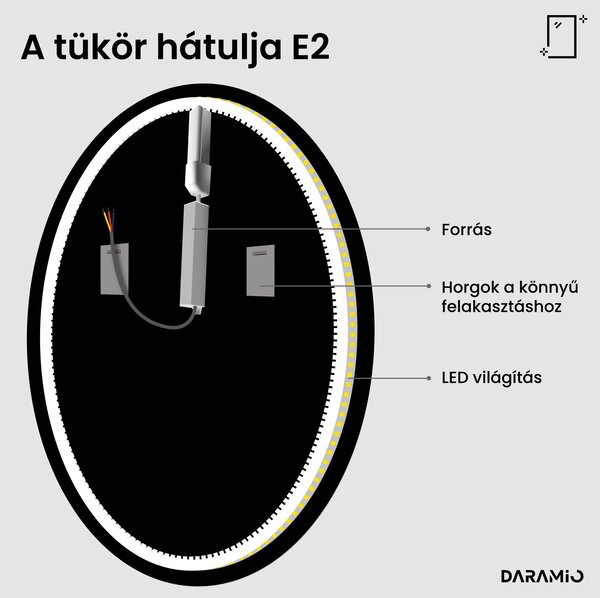 Kerek fürdőszoba tükör LED világítással E2