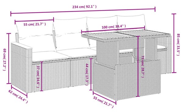 VidaXL Polyrattan Kerti Kanapé Szett - 5 részes