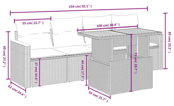 VidaXL Polyrattan Kerti Kanapé Szett - 5 részes