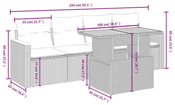 VidaXL Polyrattan Kerti Ülőgarnitúra - 5 részes - Bézs