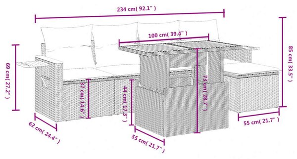 VidaXL Polyrattan Kerti Ülőgarnitúra - 6 részes - Fekete