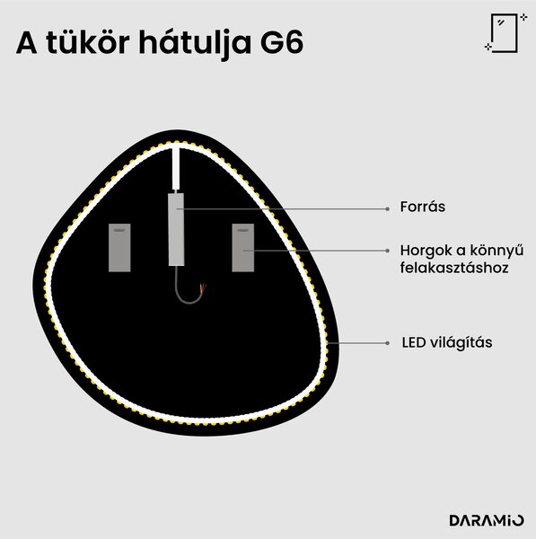 Kavics alakú fürdőszoba tükör LED-világítással G6