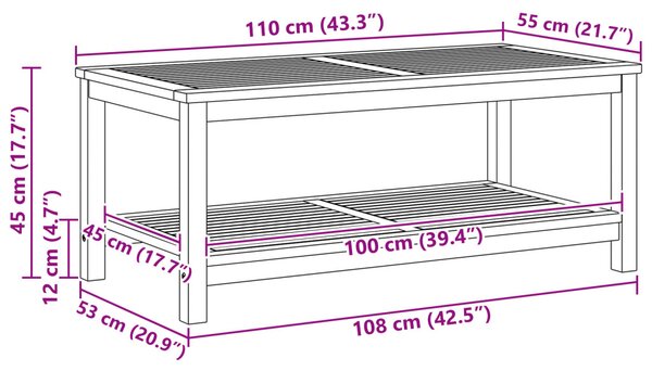 Dohányzóasztal 110x55x45 cm Tömör akácfából