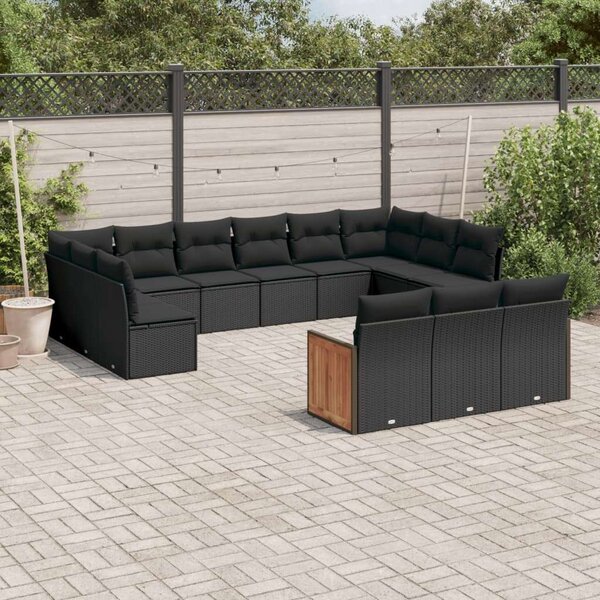 Polyrattan Kerti Ülőgarnitúra - 15 részes - Fekete