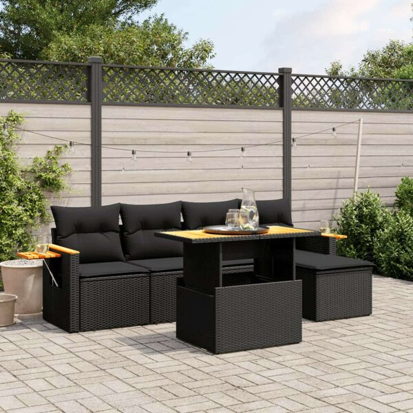 VidaXL Polyrattan Kerti Ülőgarnitúra - 6 részes - Fekete