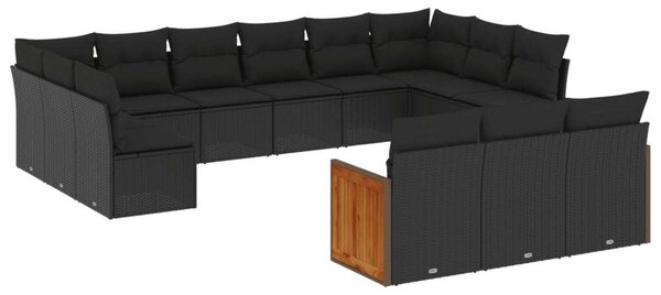 Polyrattan Kerti Ülőgarnitúra - 15 részes - Fekete