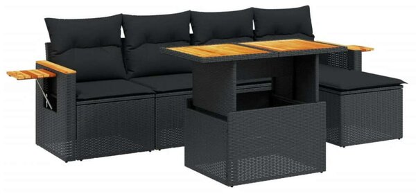 VidaXL Polyrattan Kerti Ülőgarnitúra - 6 részes - Fekete