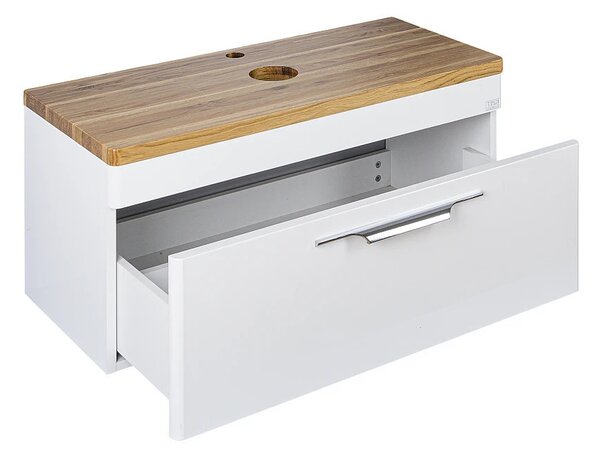 TMP MOON 90 cm fehér - natúr dió - fali fürdőszobabútor - mosdó nélkül - Top Counter mosdókhoz