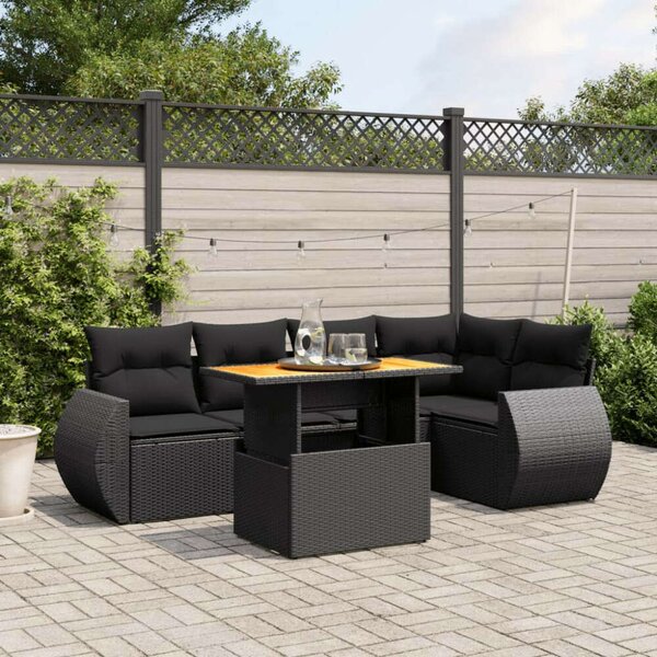 VidaXL Polyrattan Kerti Ülőgarnitúra - 6 részes - Fekete
