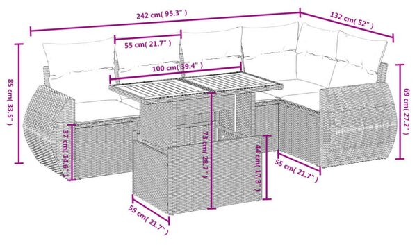 VidaXL Polyrattan Kerti Ülőgarnitúra - 6 részes - Fekete
