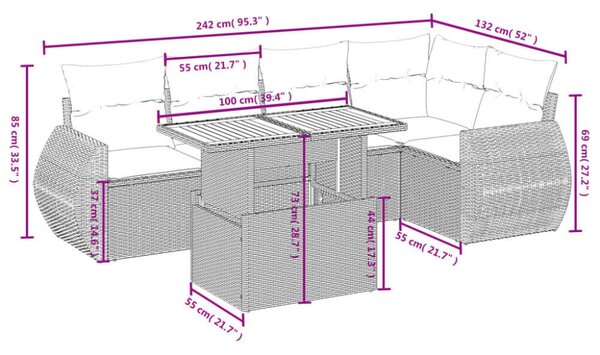 VidaXL Polyrattan Kerti Ülőgarnitúra - 6 részes - Fekete