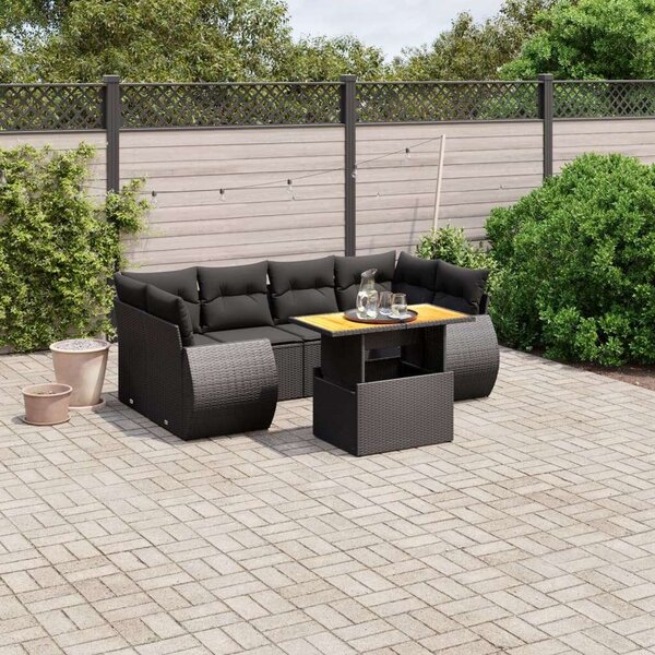 VidaXL Polyrattan Kerti Ülőgarnitúra - 7 részes - Fekete