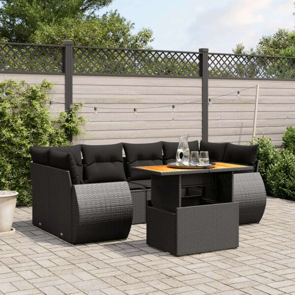 VidaXL Polyrattan Kerti Ülőgarnitúra - 7 részes - Fekete