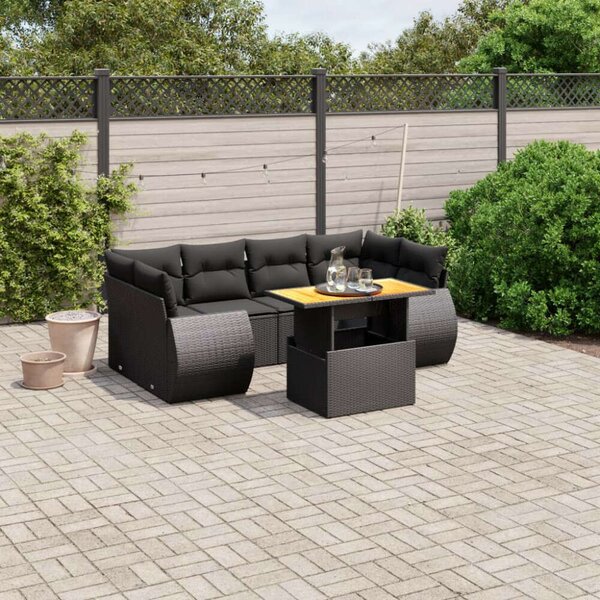 VidaXL Polyrattan Kerti Ülőgarnitúra - 7 részes - Fekete