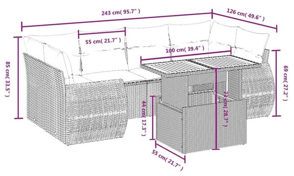 VidaXL Polyrattan Kerti Ülőgarnitúra - 7 részes - Fekete