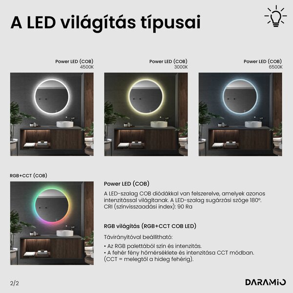Kerek fürdőszoba tükör LED világítással E1