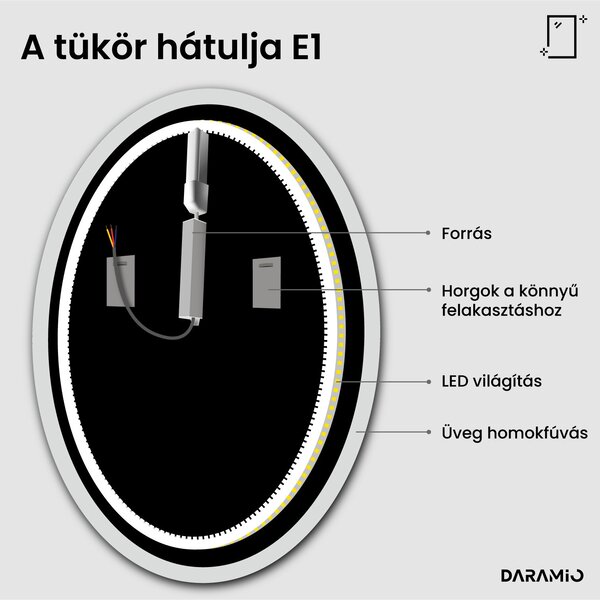 Kerek fürdőszoba tükör LED világítással E1