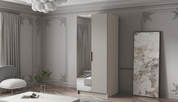 Szekrény tükrös 100 cm LUNES 2 - kasmír / arany fogantyú