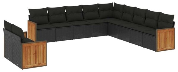 VidaXL Polyrattan Kerti Ülőgarnitúra - 11 részes - Fekete