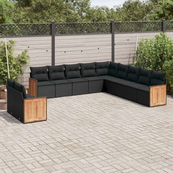 VidaXL Polyrattan Kerti Ülőgarnitúra - 11 részes - Fekete