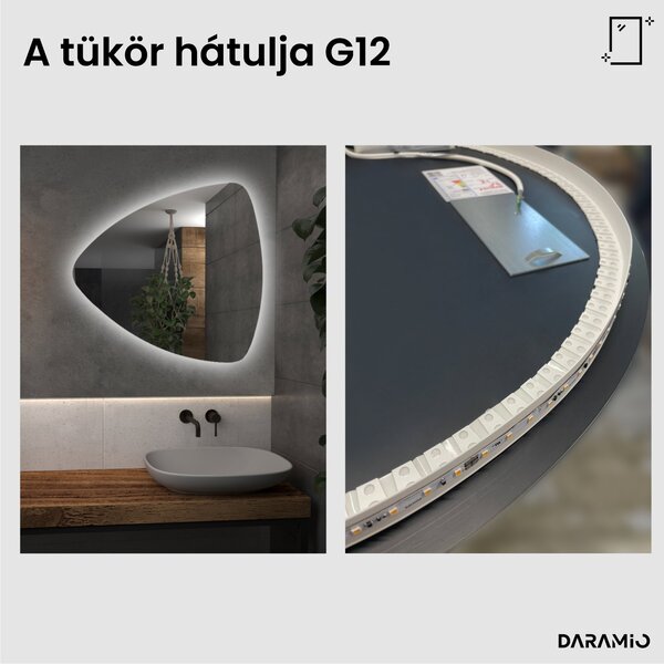 Háromszög alakú fürdőszoba tükör LED-világítással G12