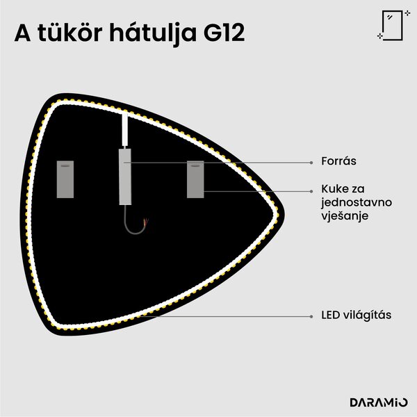 Háromszög alakú fürdőszoba tükör LED-világítással G12