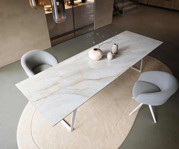 DELIFE Étkezőasztal Edge 300x100 cm kerámia onyx pearl fém ferde fehér