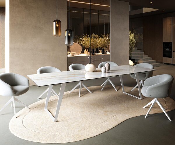DELIFE Étkezőasztal Edge 300x100 cm kerámia onyx pearl fém ferde fehér