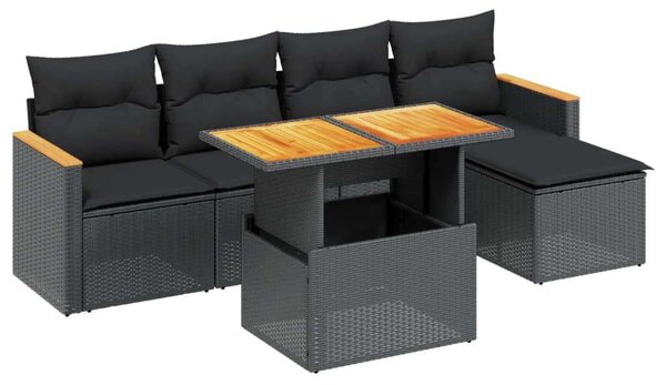 VidaXL Polyrattan Kerti Ülőgarnitúra - 6 részes - Fekete
