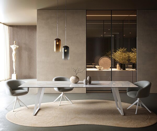 DELIFE Étkezőasztal Edge 300x100 cm kerámia onyx pearl fém ferde fehér