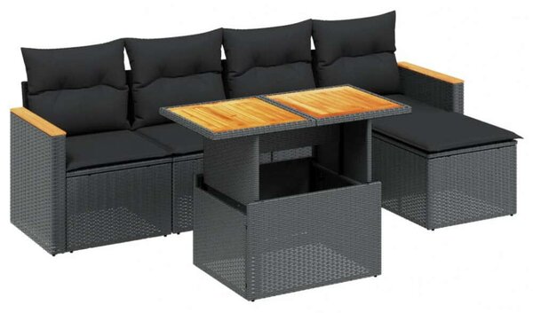 VidaXL Polyrattan Kerti Ülőgarnitúra - 6 részes - Fekete