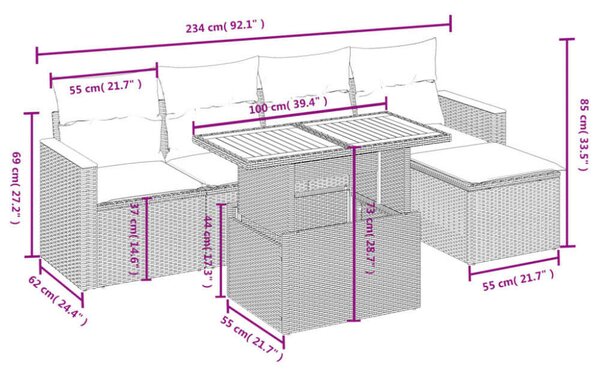 VidaXL Polyrattan Kerti Ülőgarnitúra - 6 részes - Fekete