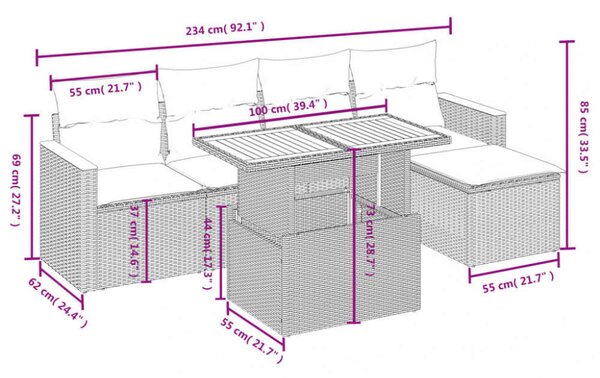 VidaXL Polyrattan Kerti Ülőgarnitúra - 6 részes - Fekete