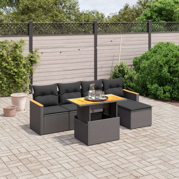 VidaXL Polyrattan Kerti Ülőgarnitúra - 6 részes - Fekete