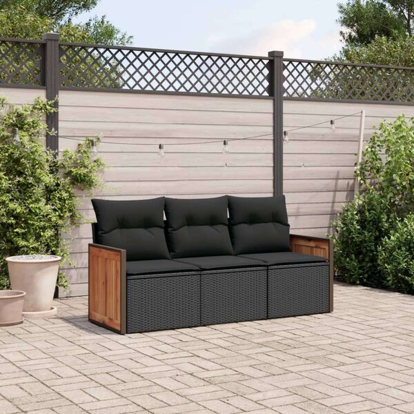 VidaXL 3 részes Kerti Ülőgarnitúra - Fekete Polyrattan